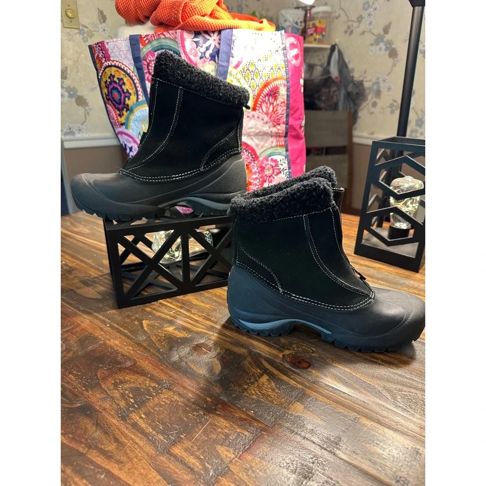 Sorel Crestwynd Black Suede Winter Snow‎ Boots Faux Fur Cuff Warm Lining Size 7